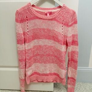 Lilly Pulitzer Pink and White Lightweight Striped Crewneck Sweater